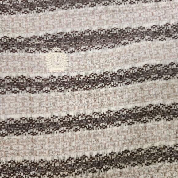 Vtg 90s Blue Oceans Polo Shirt Sz Medium Mens Cream Brown Preppy Pocket Stripe - Picture 2 of 12